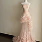 Fairy Orange Tulle Wedding Dress Strapless Mermaid Floral Appliques Garden Wedding Dress L121
