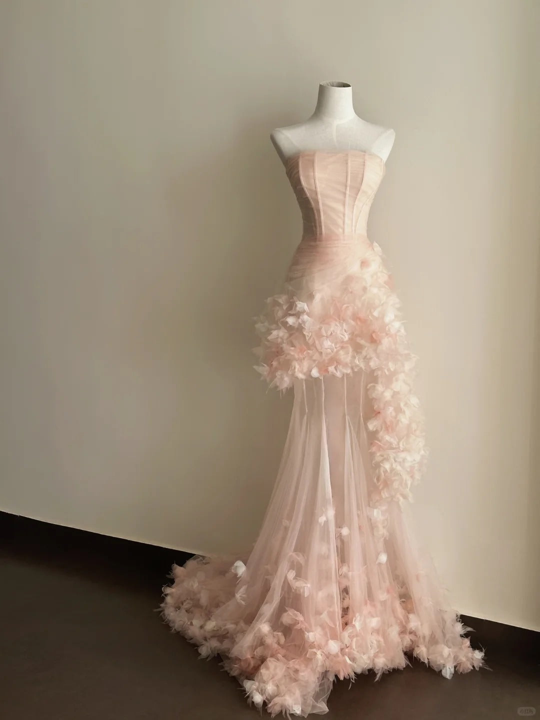 Fairy Orange Tulle Wedding Dress Strapless Mermaid Floral Appliques Garden Wedding Dress L121