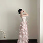 Gorgeous Pink A-Line Strapless Floral Appliques Bow Satin And Tulle Dress Prom Evening Dress L122