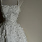 Pretty White A-Line Spaghetti Strap Rhinestone  Floral Appliques Embroidery Fabric Dress Prom Evening Dress L125