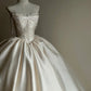 Elegant Ivory Satin Wedding Dress Strapless Ball Gown Pearl Lace Appliques Garden Wedding Dress L126