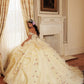 Pretty Cream Ball Gown Off-The-Shoulder Lace Floral Appliques Beaded Tulle Dress  Quinceanera Dress 16 L128