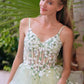 Fairy Pale Green A-Line Dress Spaghetti Strap Boned Bodice Floral Appliques Homecoming Dress L13