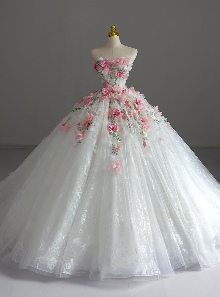 Sweet White Ball Gown Strapless Floral Appliques Embroidery Beaded Tulle Quinceanera Dress 16 L130