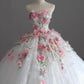 Sweet White Ball Gown Strapless Floral Appliques Embroidery Beaded Tulle Quinceanera Dress 16 L130
