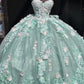 Princess Mint Green Ball Gown Sweetheart Lace Floral Appliques Bow Tulle Quinceanera Dress 16 L131