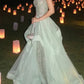 Sparkling Mint Green A-Line Strapless Beaded Rhinestone Ruffled Tulle Dress Prom Evening Dress L136