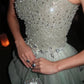 Sparkling Mint Green A-Line Strapless Beaded Rhinestone Ruffled Tulle Dress Prom Evening Dress L136