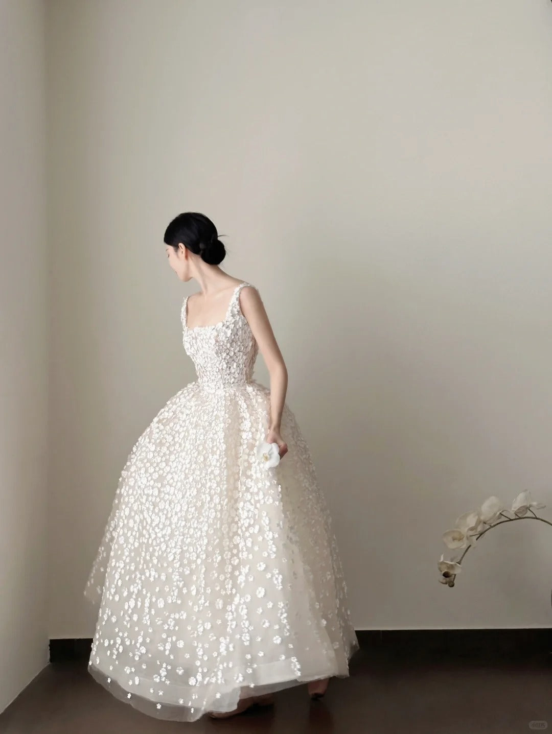 Fairy White Ball Gown Square Floral Appliques Tulle Dress Prom Dress Quinceanera Dress 16  L139