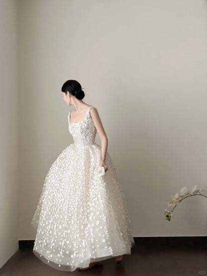 Fairy White Ball Gown Square Floral Appliques Tulle Dress Prom Dress Quinceanera Dress 16  L139