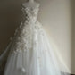 Pretty White Tulle Wedding Dress Strapless Ball Gown Floral Appliques Garden Wedding Dress L140