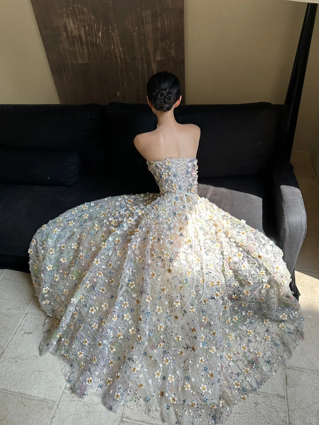 Fairy Silver A-Line Sweetheart Floral Appliques Tulle Dress Prom Dress Quinceanera Dress 16 L142
