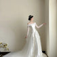 Classy Cream Satin Off-The-Shoulder A-Line Appliques Pearl Lace Garden Wedding Dress L143