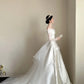 Classy Cream Satin Off-The-Shoulder A-Line Appliques Pearl Lace Garden Wedding Dress L143