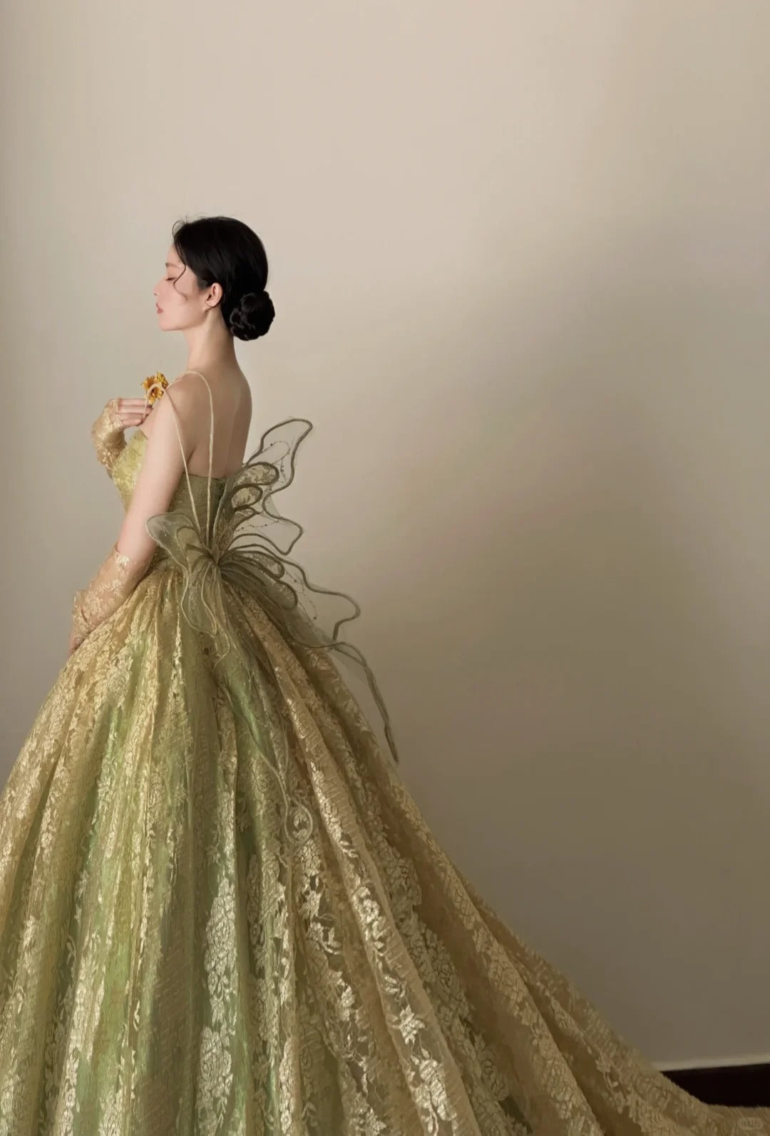 Pretty Sage Green Ball Gown Strapless Butterfly Wings Lace Tulle Prom Quinceanera Dress 16 L144