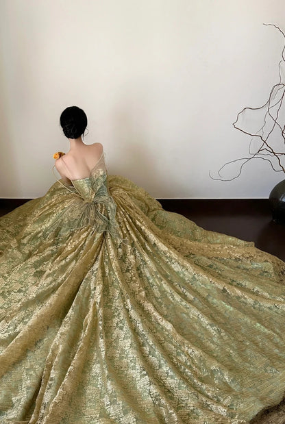 Pretty Sage Green Ball Gown Strapless Butterfly Wings Lace Tulle Prom Quinceanera Dress 16 L144
