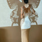Dreamy White Sheath Dress V-Neck Lace Floral Appliques Chiffon Dress Prom Evening Dress L145