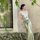 Elegant Ivory And Green Mermiad Dress Spaghetti Strap Twisted Draped Satin Dress Prom Evening Dress L146