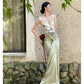 Elegant Ivory And Green Mermiad Dress Spaghetti Strap Twisted Draped Satin Dress Prom Evening Dress L146
