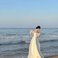 Chic White A-Line Dress Off-The-Shoulder Embroidery Beaded Satin Dress Prom Evening Dress L147