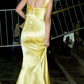 Feminine Yellow Sheath Dress Square Neck Twisted Draped Satin Dress Prom Evening Dress L152