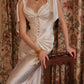 Elegant White Sheath Spaghetti Strap Ruched Lace-Up Bodice Satin Dress Prom Evening Dress L154