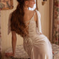 Elegant White Sheath Spaghetti Strap Ruched Lace-Up Bodice Satin Dress Prom Evening Dress L154