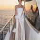 Chic White Sheath Strapless Lace Cutout A Side Silt Feather Detail Satin Dress Prom Evening Dress L155