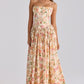 Romantic Pink A-Line Ankle-Length Dress Spaghetti Strap Rose Print Cotton Dress Prom Homecoming Dress L16