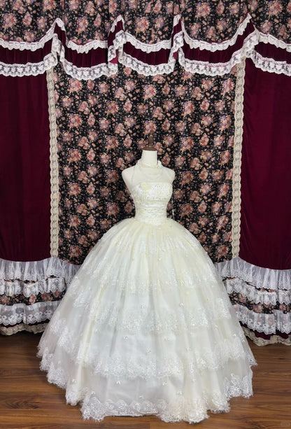 Fairy White Ball Gown Halter Lace Floral Appliques Beaded Rhinestone Dress Prom Quinceanera Dress 16 L17