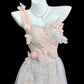Sweet Pink A-Line Asymmetrical Lace Floral Appliques Sequins Tulle Dress Prom Evening Dress L181