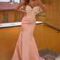 Sweet Pink Mermaid Dress Sweetheart Bow Satin Dress Prom Evening Dress L184