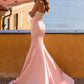 Sweet Pink Mermaid Dress Sweetheart Bow Satin Dress Prom Evening Dress L184