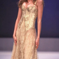 Pretty Golden A-Line Spaghetti Strap Floral Lace Tulle Dress Prom Evening Dress L186