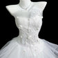 Pretty White A-Line Strapless Embroidery Appliques Beaded Tulle Dress Prom Evening Dress L190