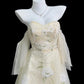 Sweet Pastel Yellow A-Line Sweetheart Beading Embroidery Tulle Dress Prom Evening Dress L194