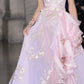 Pretty Pink A-Line Off-The-Shoulder Embroidery Beaded Ruffled Tulle Dress Prom Evening Dress L197