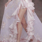 Pretty Pink A-Line Off-The-Shoulder Embroidery Beaded Ruffled Tulle Dress Prom Evening Dress L197