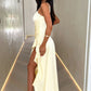 Chic Pastel Yellow Spaghetti Strap Ruched Ruched Satin Dress Prom Evening Dress L198