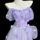 Fairy Purple A-Line Off-The-Shoulder Floral Appliques Tulle Dress Prom Evening Dress L204