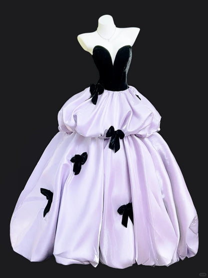 Sweet Purple Ball Gown Sweetheart Bow Waterfall Draped Satin Dress Quinceanera Dress 16 L207