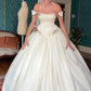 Pretty White Satin Wedding Dress Off-The-Shoulder Ball Gwon Handmade Flowers Garden Wedding Dress L211