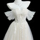 Chic White A-Line Strapless Floral Appliques Tulle Dress Prom Dress Evening Dress L212