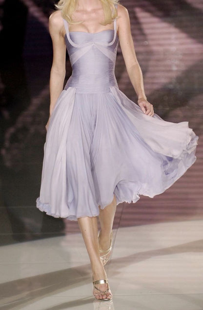 Classy Young Purple A-Line Spaghetti Strap Ruched Chiffon Dress Prom Evening Dress L216