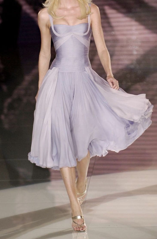 Classy Young Purple A-Line Spaghetti Strap Ruched Chiffon Dress Prom Evening Dress L216