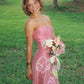 Sweet Pink A-Line Sweetheart Floral Appliques Satin Dress Prom Evening Dress L221