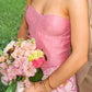 Sweet Pink A-Line Sweetheart Floral Appliques Satin Dress Prom Evening Dress L221