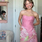 Sweet Pink A-Line Sweetheart Floral Appliques Satin Dress Prom Evening Dress L221