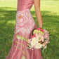 Sweet Pink A-Line Sweetheart Floral Appliques Satin Dress Prom Evening Dress L221