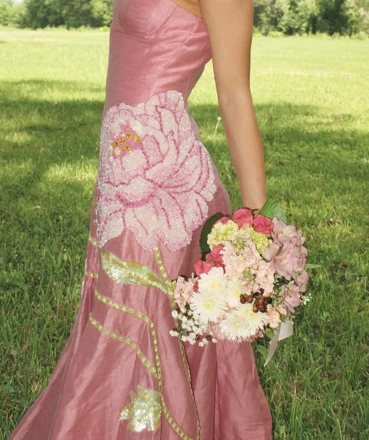Sweet Pink A-Line Sweetheart Floral Appliques Satin Dress Prom Evening Dress L221